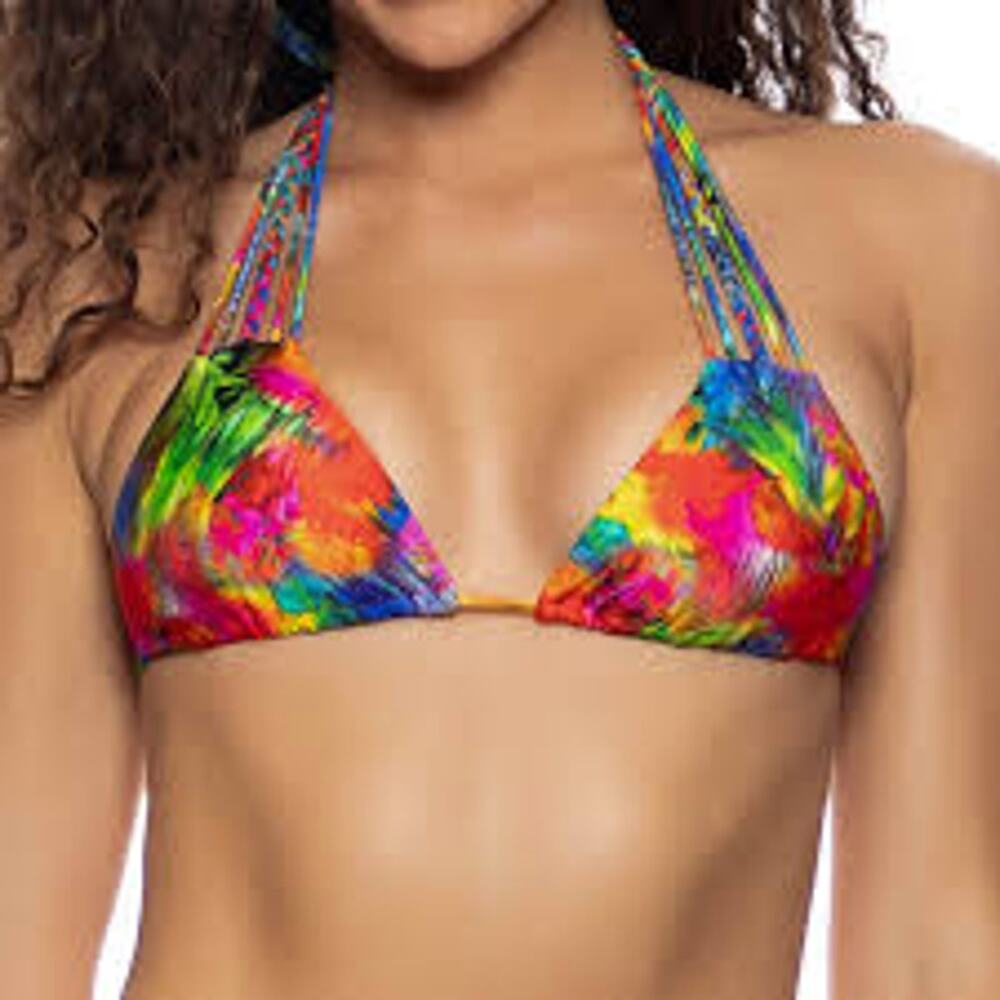 LULIFAMA | Triangle String Bikini Top 'Mundo De Colores' Swimsuit Bathing Suit M